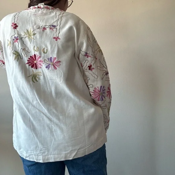 CONSIGNED—Embroidered Floral White Button-Front Jacket - Picture 5 of 10